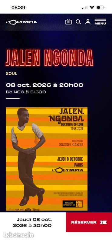 1 place concert Jalen Ngonda 8 octobre (image 1)