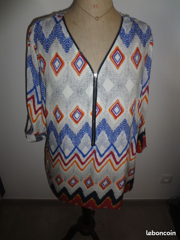 Xxxl 44 46 tunique haut fluide fermeture eclair v top chemise manches courtes ou longues haut / tun (image 6)