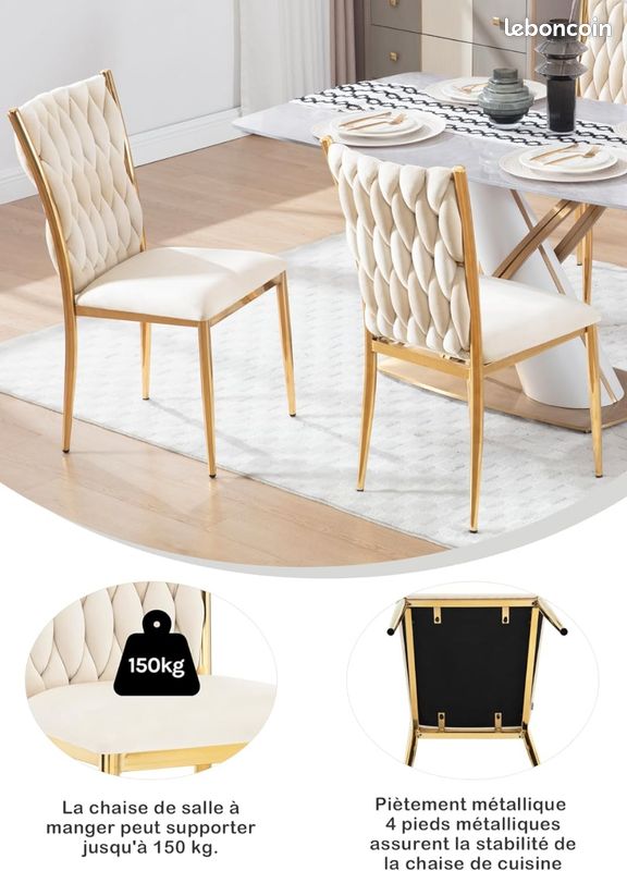 Lot de deux X2 Chaises de salon/ salle à manger en Velours - style moderne, ergonomique couleur doré (image 4)