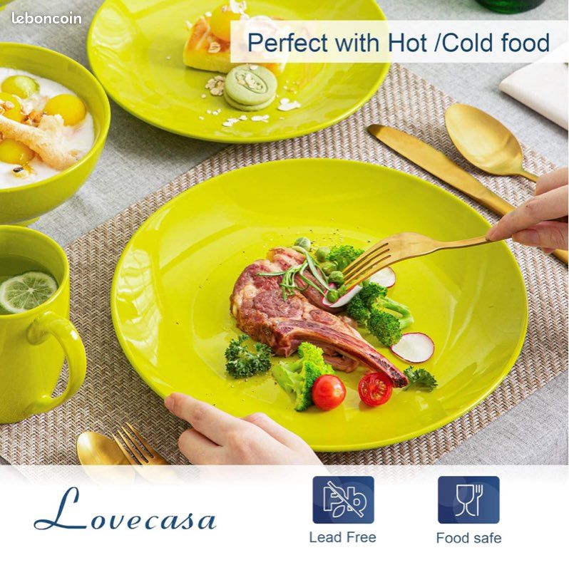 Veweet AVIVA 60pcs Service de Table Porcelaine 12pcs Assiette Plate / Assiette à Dessert / Assiette Creuse / Tasse avec Soucoupes - Maison