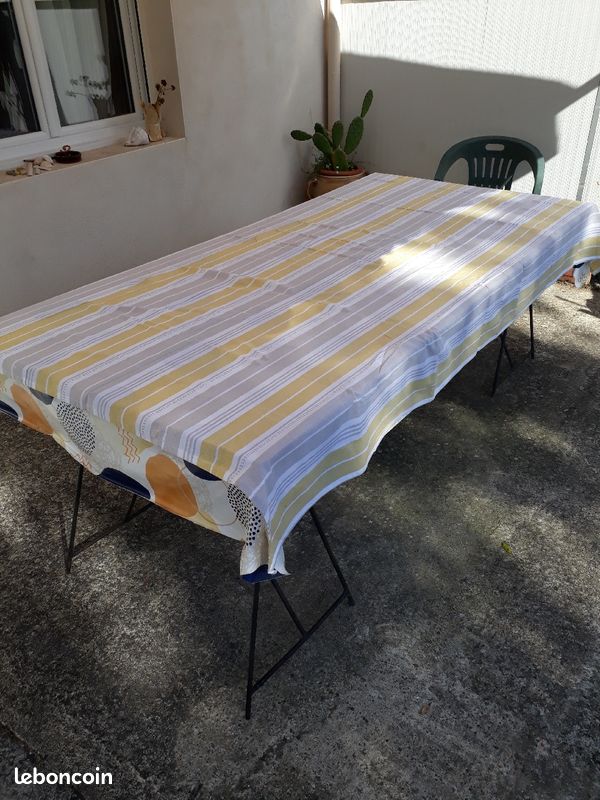 Nappe rectangle coton rayee jaune (image 4)