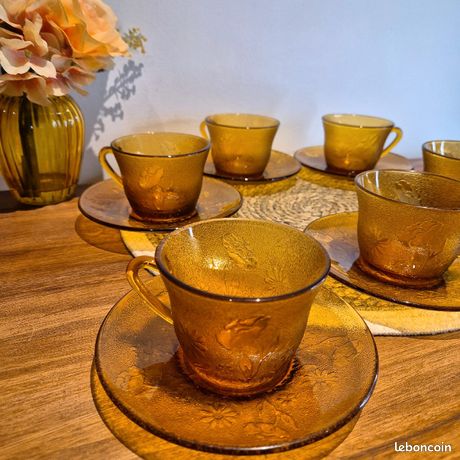 5 tasses à café Vintage en verre ambré