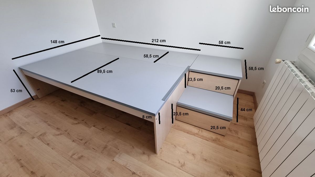 Lit estrade avec rangements intégré + escalier – idéal gain de place (image 3)