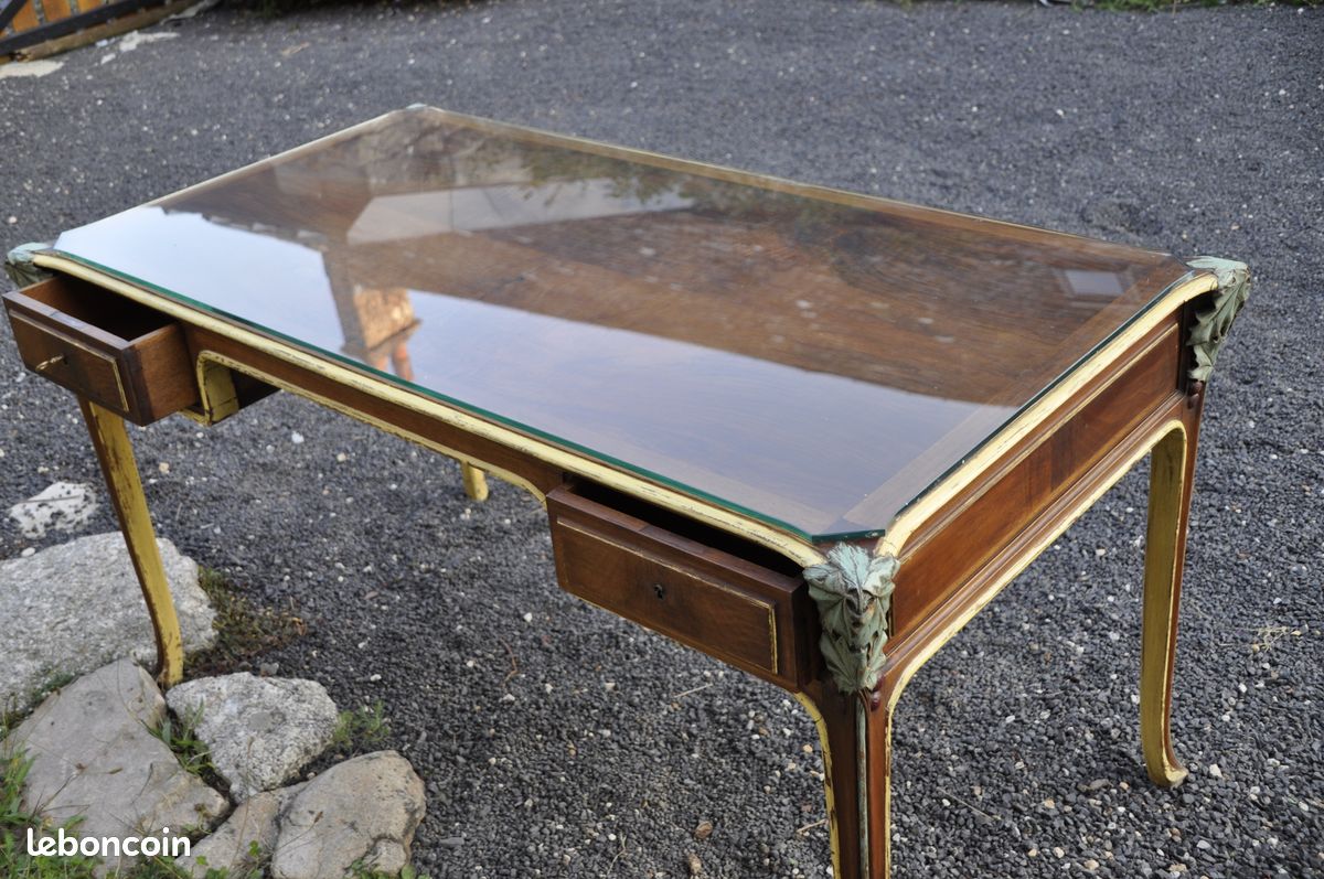 Bureau plat + feuille de verre (image 1)