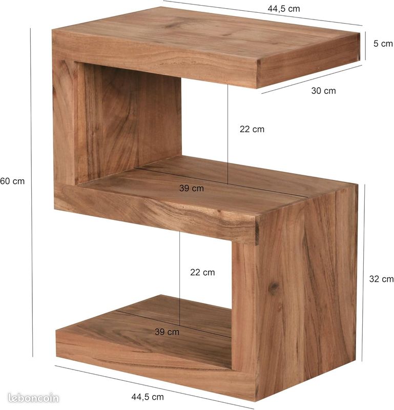 Table d'appoint Bois Massif Acacia 44 x 60 x 30 cm Table Basse Salon (image 2)