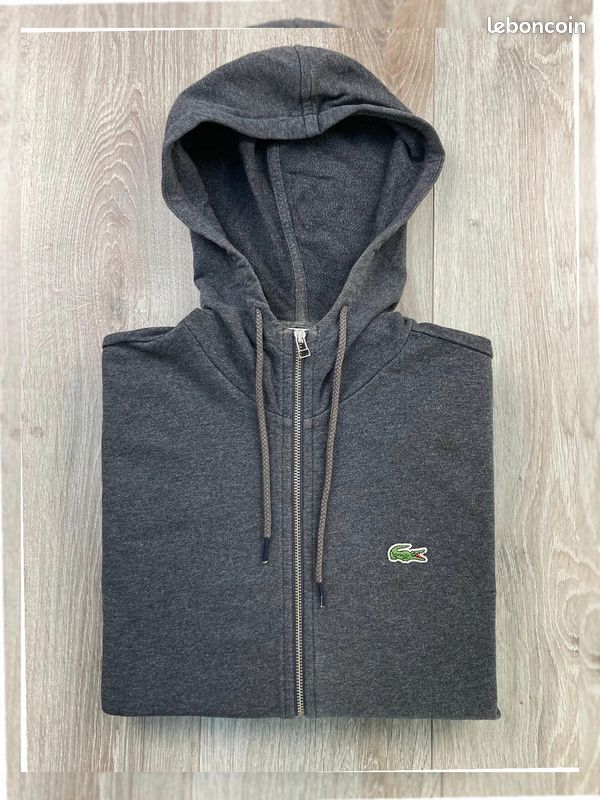 Gilet / Veste/ Sweat à capuche avec zip gris logo brodé Lacoste #A37 - Taille L (image 1)