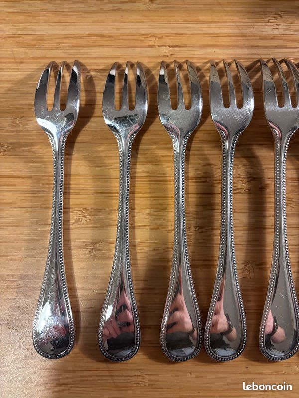 12 Fourchettes à Gâteaux Ravinet Denfert - Modèle Filet Perles - Métal Argenté