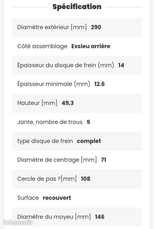 Jeu disques de frein AR PSA (image 2)