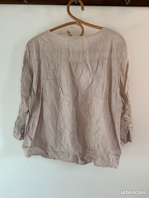 Blouse Beige 100% Lin - Taille XXL - Made in Italy (image 8)