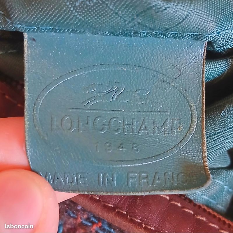 Sac Longchamp Vintage Authentique - Toile Tissée Marron & Bleu (image 9)