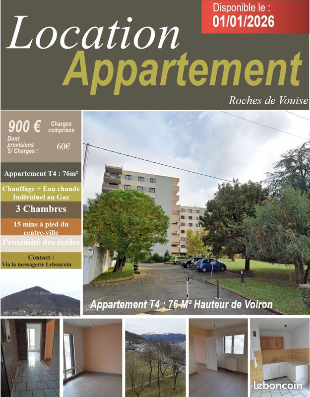 Appartement 4 pièces 76 m² · à Voiron · 76 m² · 900 €/mois