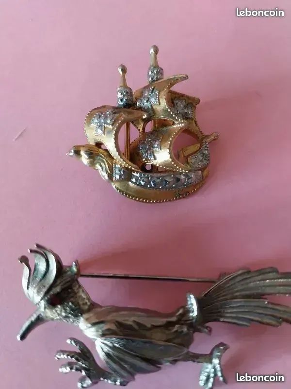 Broche Ancienne Galion En Argenté Filigrane Vintage 1673 - Occasion, Superbe Bijou
