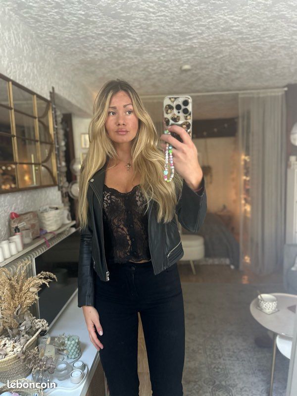Veste Blouson Perfecto Rock En Cuir Noir Maje - Taille XS (34/38) - Occasion Très Bon état