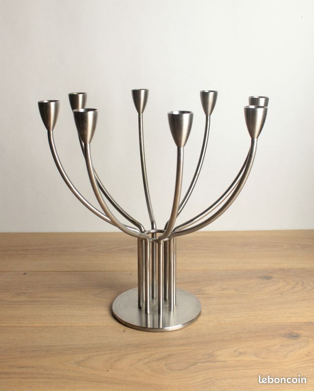 Bougeoir Vintage Art Déco En Métal Argenté Pour 8 Bougies | Porte-bougies Rétro | Décoration De Table élégante