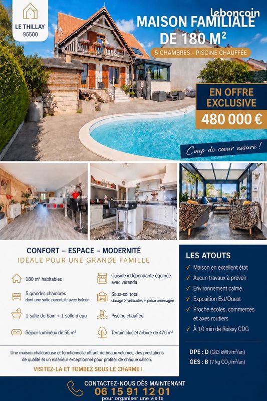 Maison 7 pièces 180 m² · à Le Thillay · 180 m² · 480 000 €