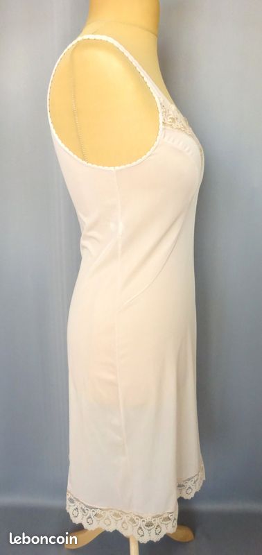 Combinaison & Fond De Robe Vintage Dentelle - Taille 60/62, Rose, Polyamide