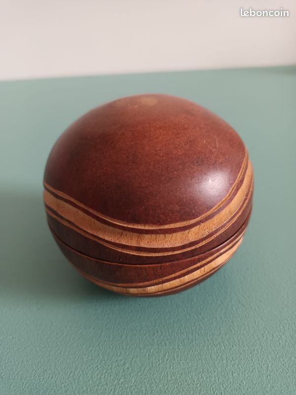 Jolie Boîte En Bois Tourné Vintage – Boîte à Bijoux Ethnique, Ronde, Multicolore