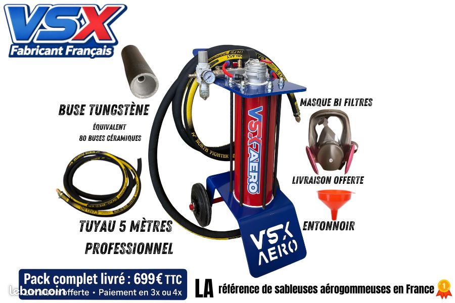 Sableuse VSX Aéro 8 - Buse tungstène - Masque bi Filtres - Tuyau pro 4 mètres - Livraison en France offerte (image 1)