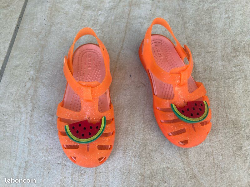 Sandales crocs orange fluo à paillettes taille 27/28 c10 Chaussures