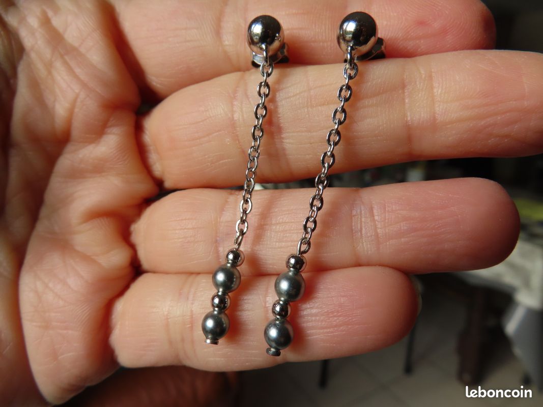 Boucles D’Oreilles Argent 925 Avec Perles Grises Et Diamants - Neuf Avec Étiquettes