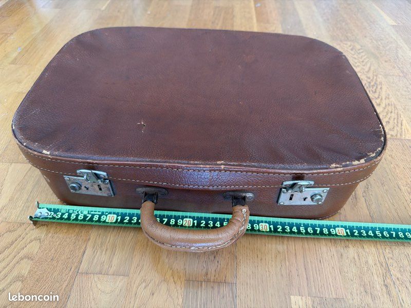 VALISE ANCIENNE EN cuir - Bagage rétro 1900 Nécessaire de toilette Au