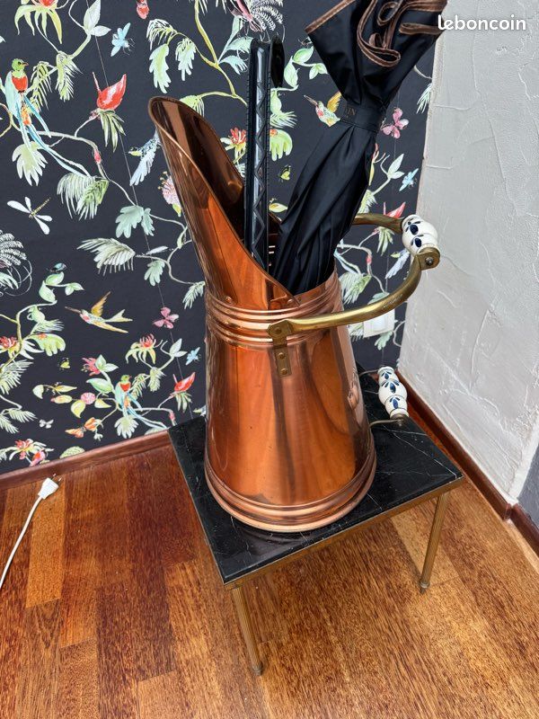 Porte Parapluie Ancien LINCRUSTA LOREID Cuir + Cerclage Metal Vintage
