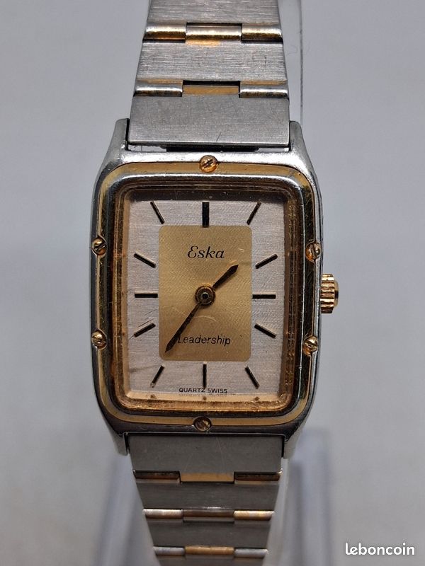 Montre vintage eska leadership dames mécanisme à quartz argenté et dorée bracelet métal d'origine (image 3)