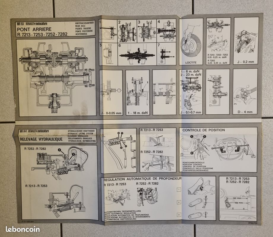 Affiche technique originale d'époque CONCESSIONNAIRE TRACTEUR RENAULT POINT ARRIERE R 7213 R 7252 R 7253 R 7282 et RELEVAGE HYDRAULIQUE (image 1)