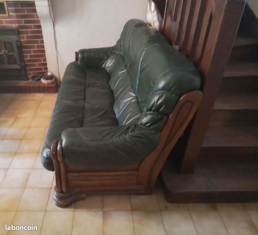 Superbe ensemble cuir vert canapé + 2 fauteuils (image 2)