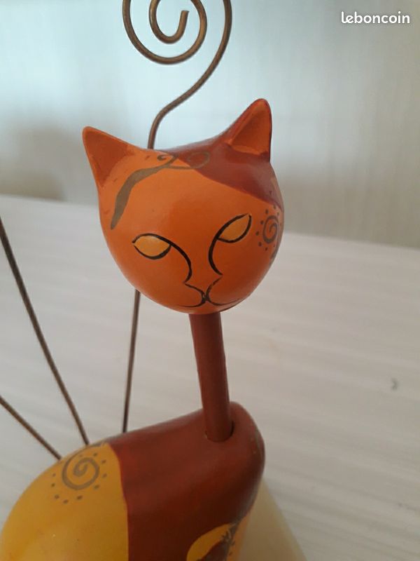 Chat bois peint - porte photos - porte mémo - création artisanale (image 2)