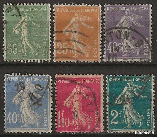 FRANCE timbre Stamp semeuse 35c n° 136 oblitéré avec surcharge 25c rare