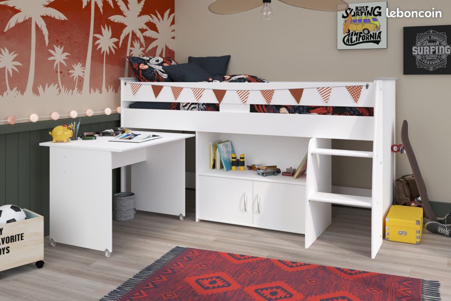 Lit Combiné Bureau et Rangements - 90×200 (image 1)