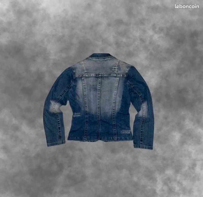 Laura Cendre Sz 2X 1X Noir Coton Sergé Jeans Tout Brodé Funky Veste