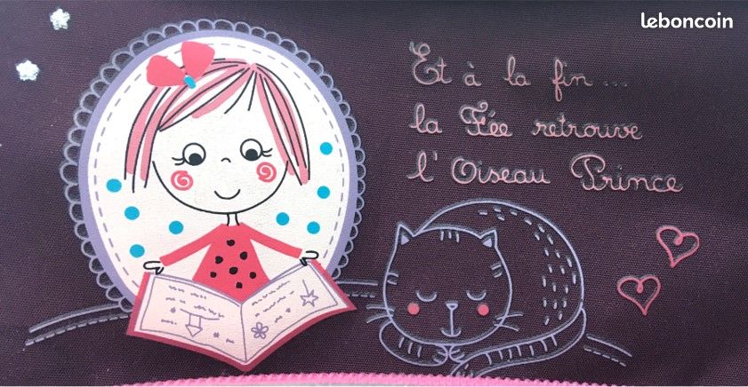 Petit cartable / sac à dos rose violet girly fée oiseau chat lecture, à roulettes & tige extensible (image 4)