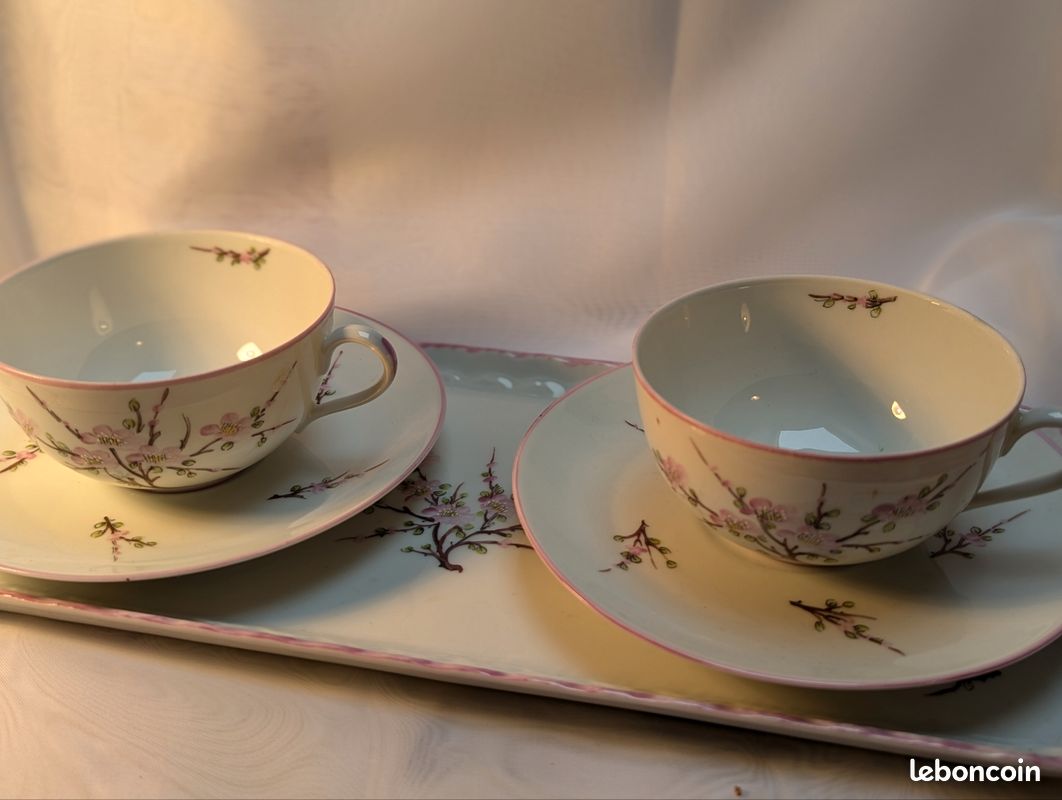 Service à Thé Duo Vintage - Tasse Et Soucoupe En Porcelaine Blanche - Occasion