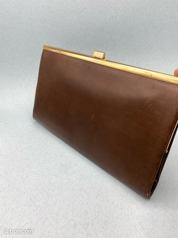 ANCIEN PETIT CARTABLE Sacoche Sac Cuir Marron Patiné Vintage 24 X 17 Cm