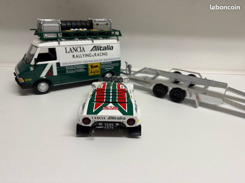 Coffret Ensemble Rallye 1/43 : Iveco Turbo Daily + Lancia Stratos + Remorque (fait Main)