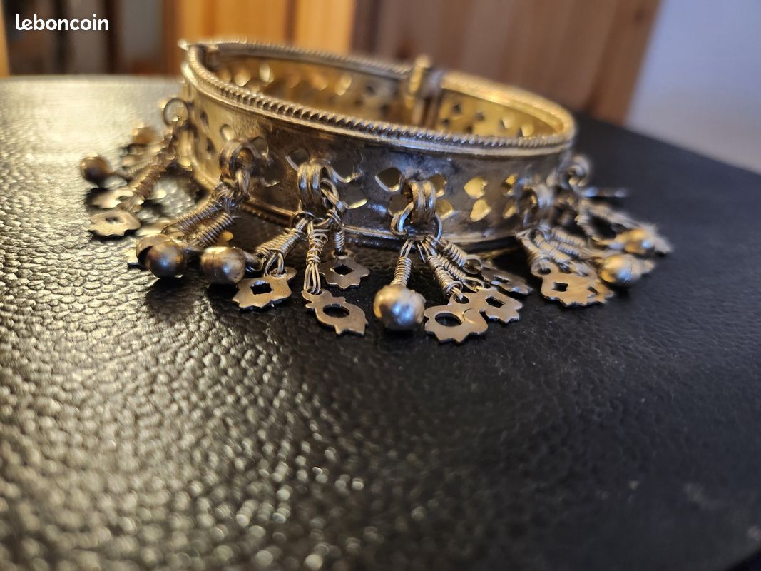 Bracelet En Argent Sterling Vintage (19ème Siècle) Orné D'or - Occasion