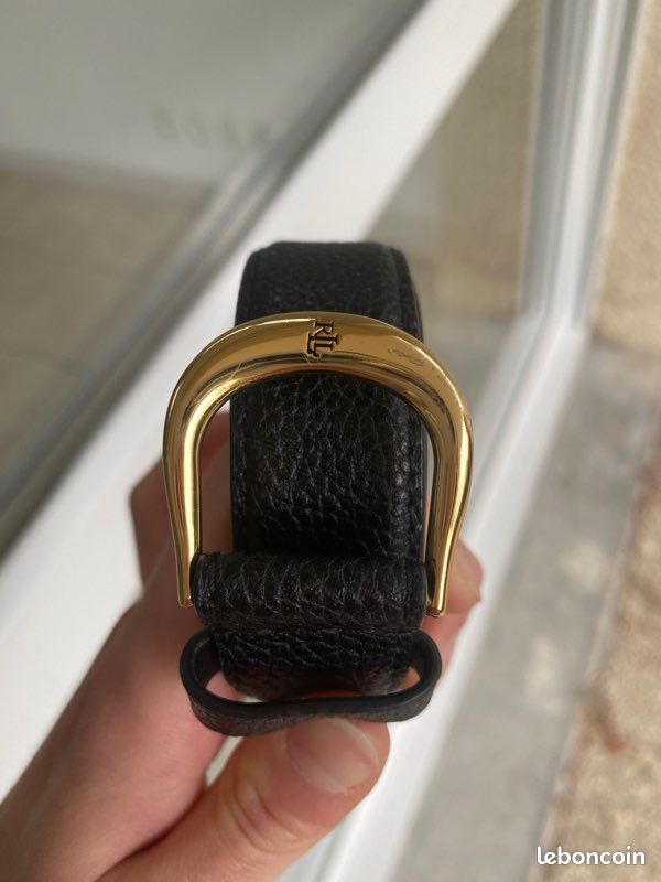 ⚜️ LAUREN RALPH LAUREN Classic Kenton Ceinture fine en cuir noir boucle ardillon dorée taille 70 🖤 (image 6)