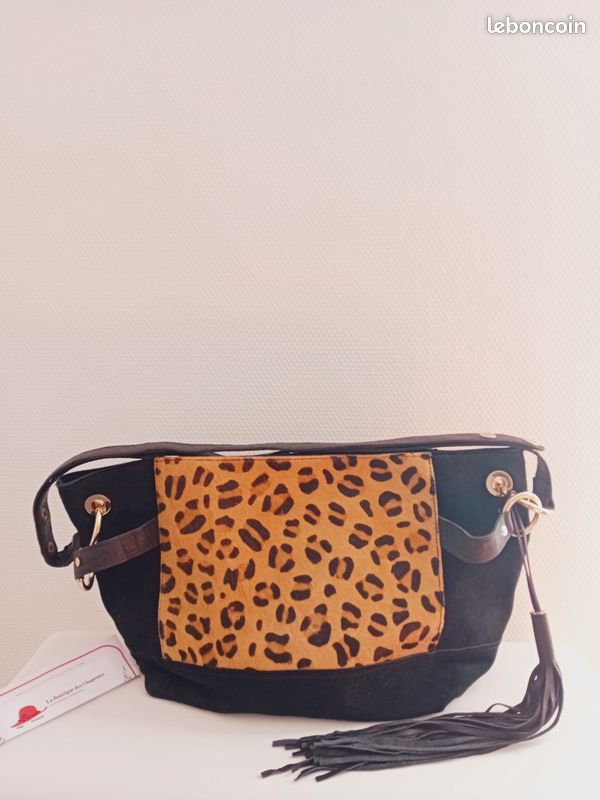 💚 Grand sac à bandoulière motif Léopard CUIR véritable Genuine