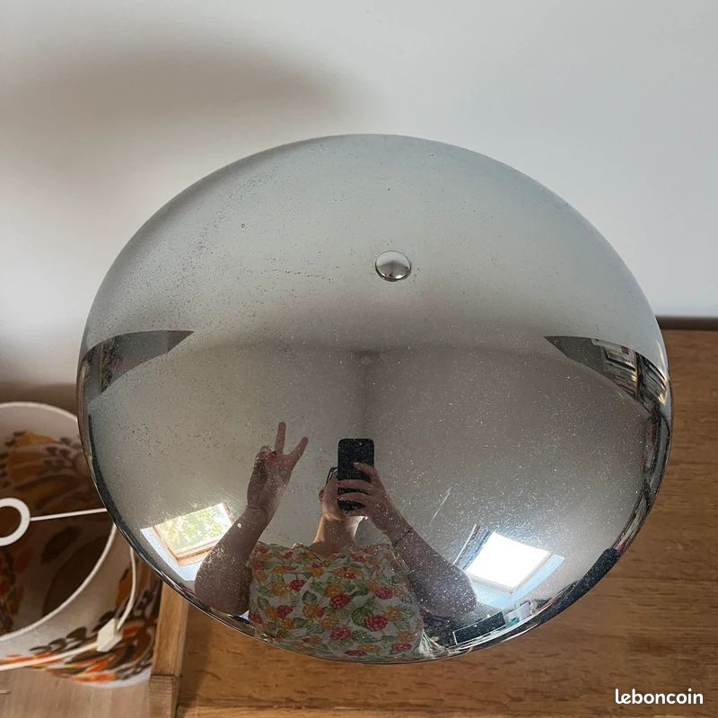 Lampe style Paquebot vintage chrome et bois champignon (image 7)