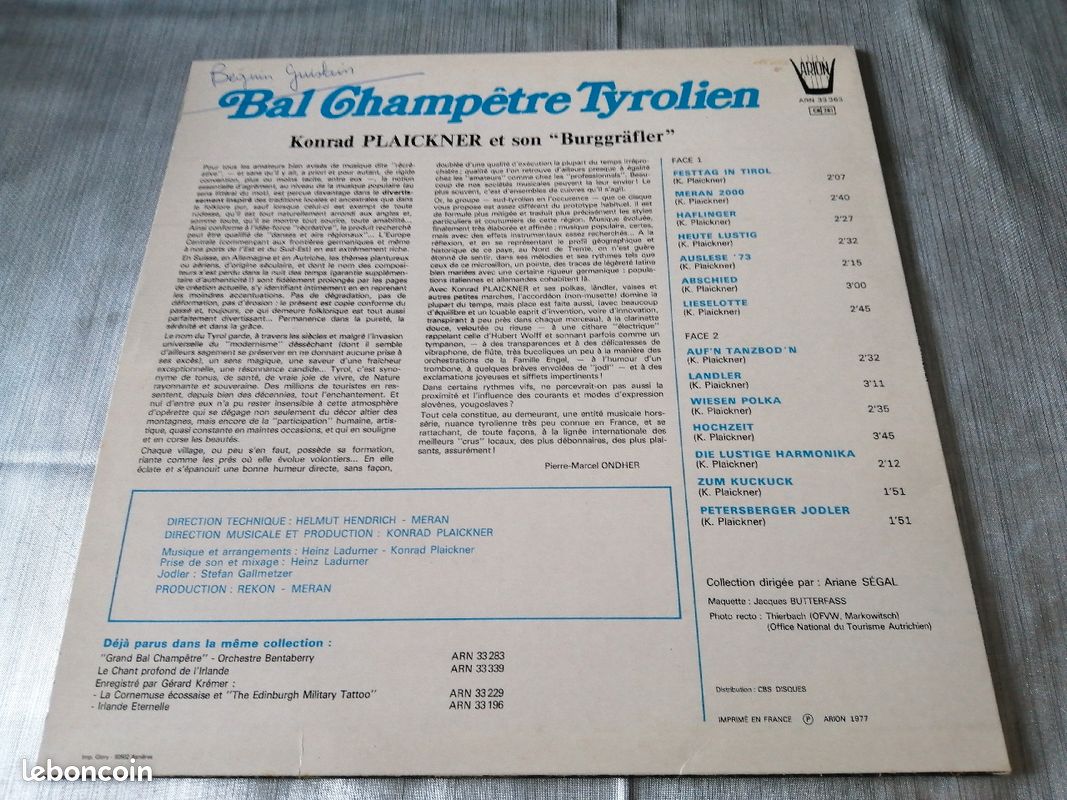 Vynil 33 tours " Bal champêtre Tyrolien" (image 2)