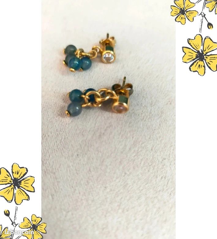 Boucles D'oreilles Percées Vintage - Pampille Avec Perle, Couleur Or - Occasion, Style Ancien - Réf. /61