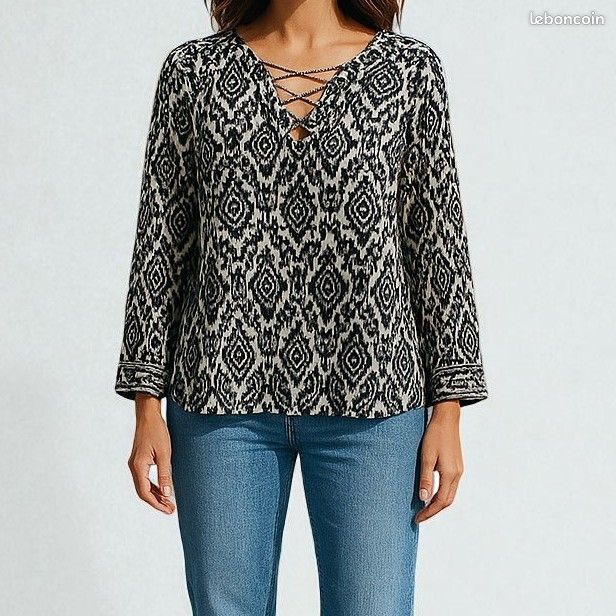 Blouse manches longues imprimé abstrait pailleté 