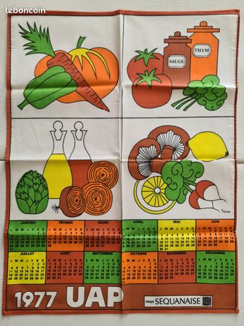 Torchon calendrier vintage année 1977 - Linge de maison