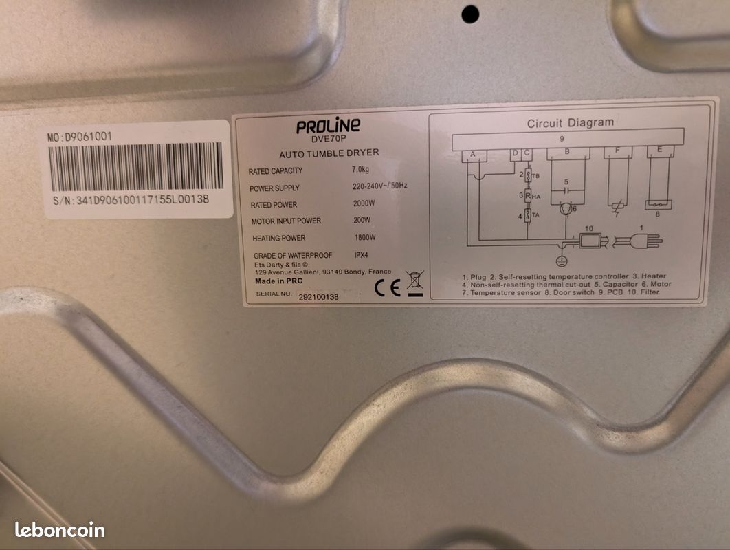 Sèche linge Proline DVE70P (image 5)