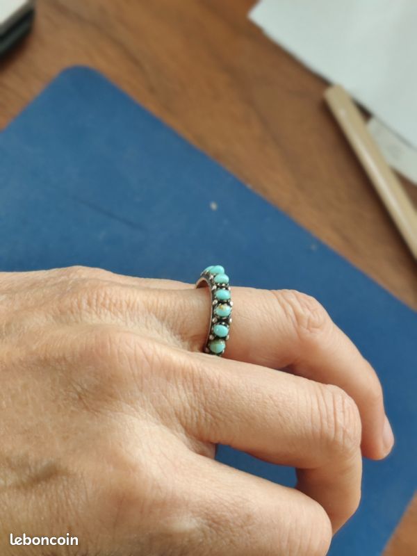 Bague en argent massif et Or, Taille 55 avec Turquoise d'Arizona | L'Atelier Dęsmöntãgnes De L'Ēst