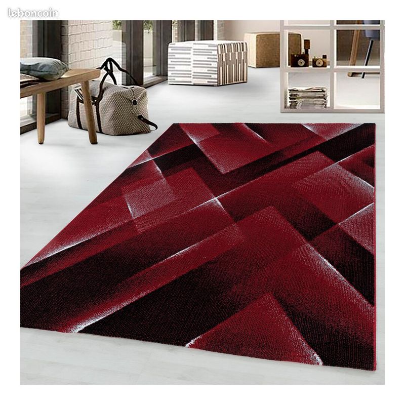 Tapis design graphique à courtes mèches Choucas Rouge 80x250 (image 2)