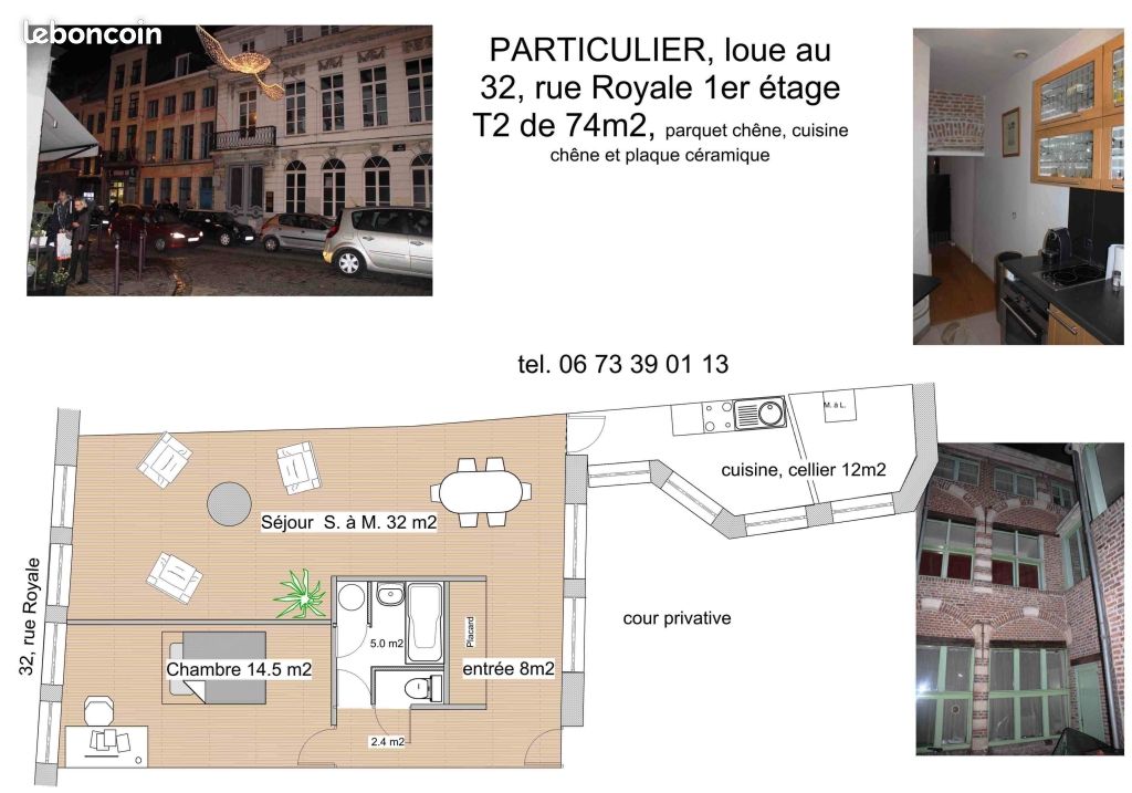 Appartement 2 pièces 74 m² · à Lille · 74 m² · 1 100 €/mois