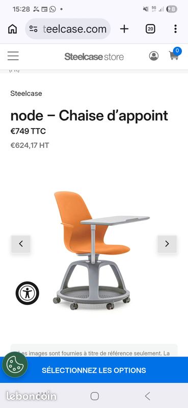 Chaise avec tablette intégrée – Steelcase Node original – Très confortable Valeur 750 (image 1)